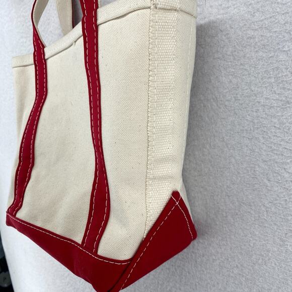 Vintage LL BEAN BOAT and TOTE Bag 10x13 "JULIE" Canvas Open Top Ivory Red USA - Picture 8 of 15